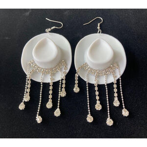 White Cowgirl bling hat earrings